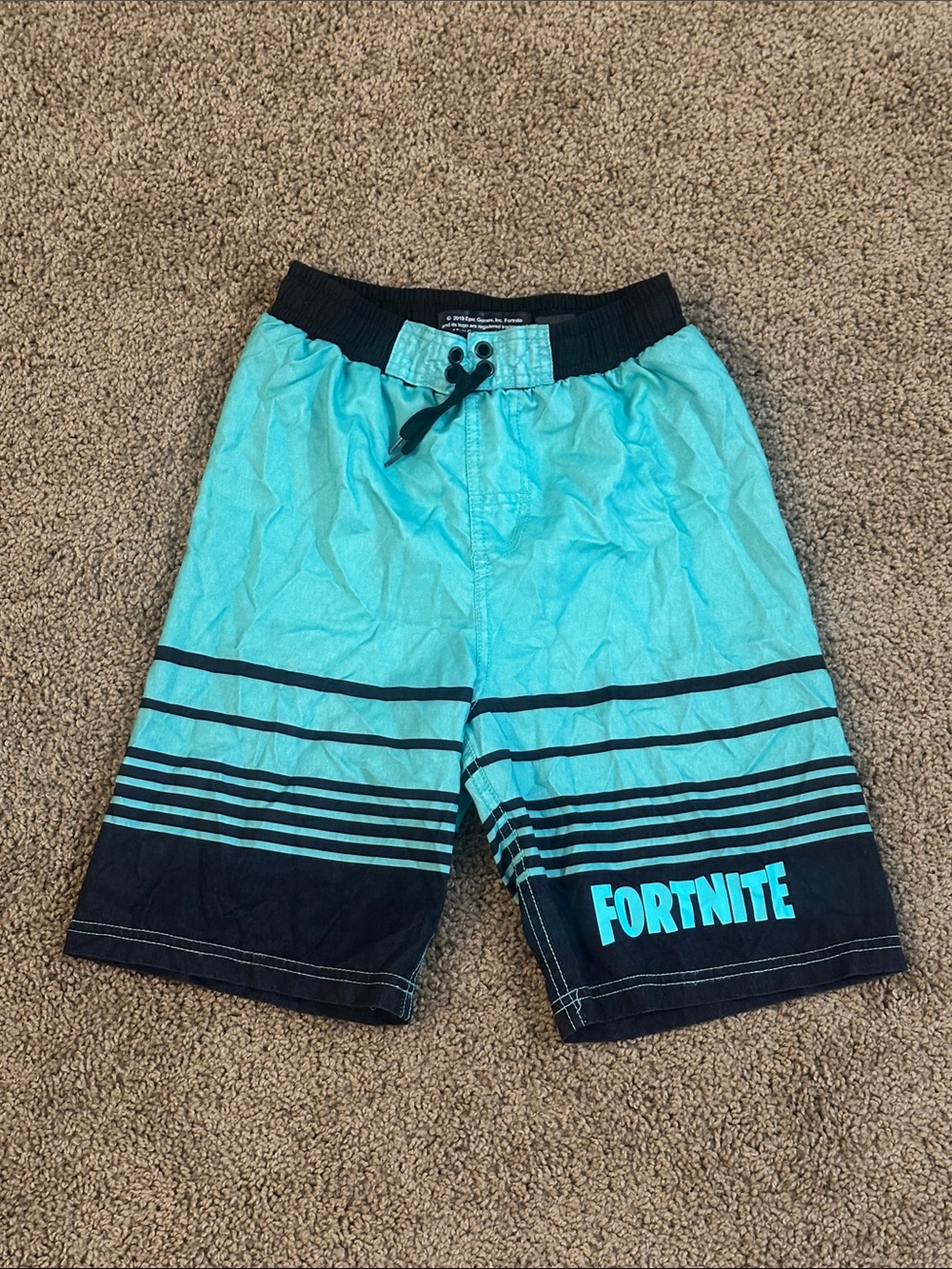 Fortnite Boys' Turquoise and Black Swim Trunks with Drawstring Waist
